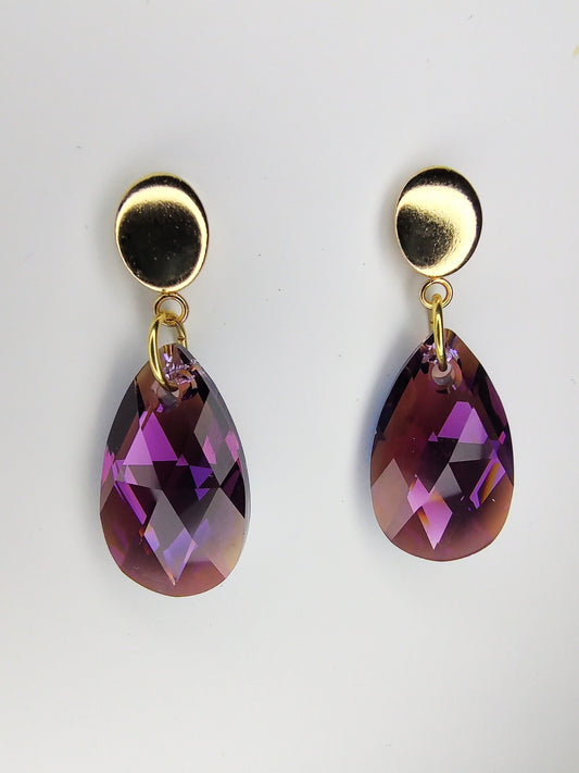 Pear Crystal Earrings - Amethyst