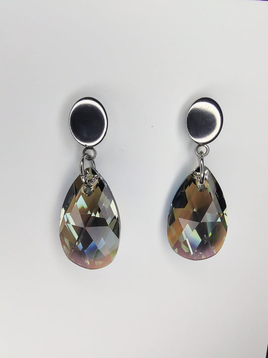 Pear Crystal Earrings - Black Dimond