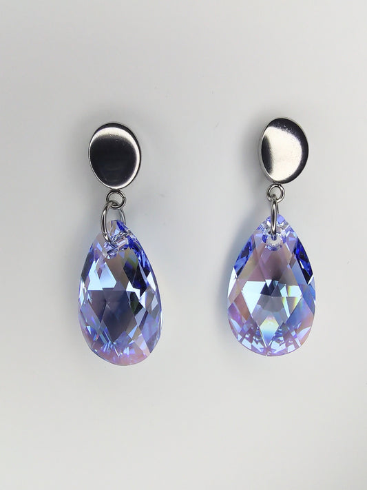 Pear Crystal Earrings - Sapphire
