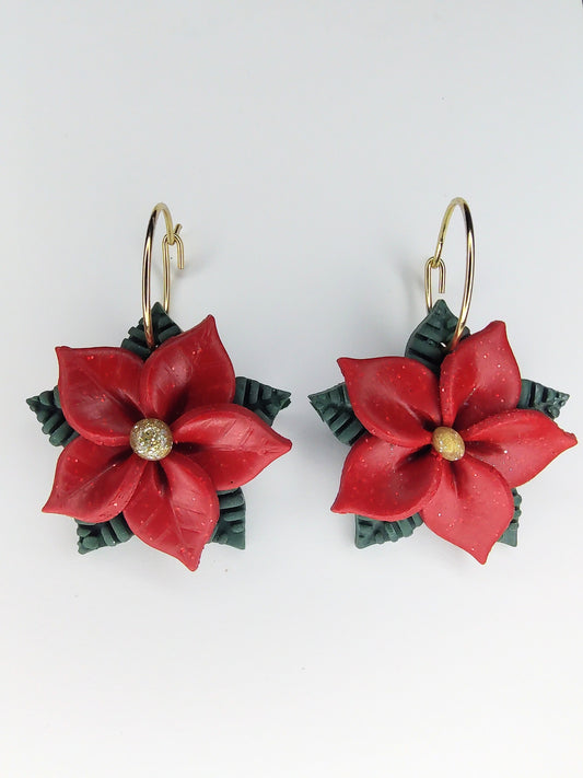 Poinsettia Hoop Earrings