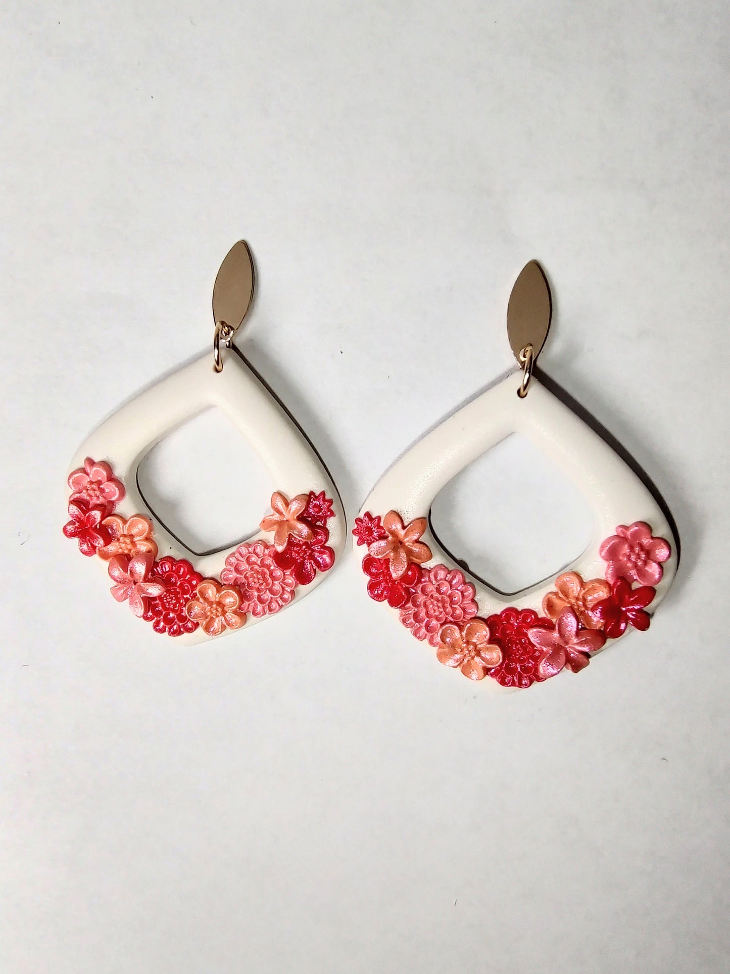 Flower Bouquet Drop Earrings (red, pink, orange)