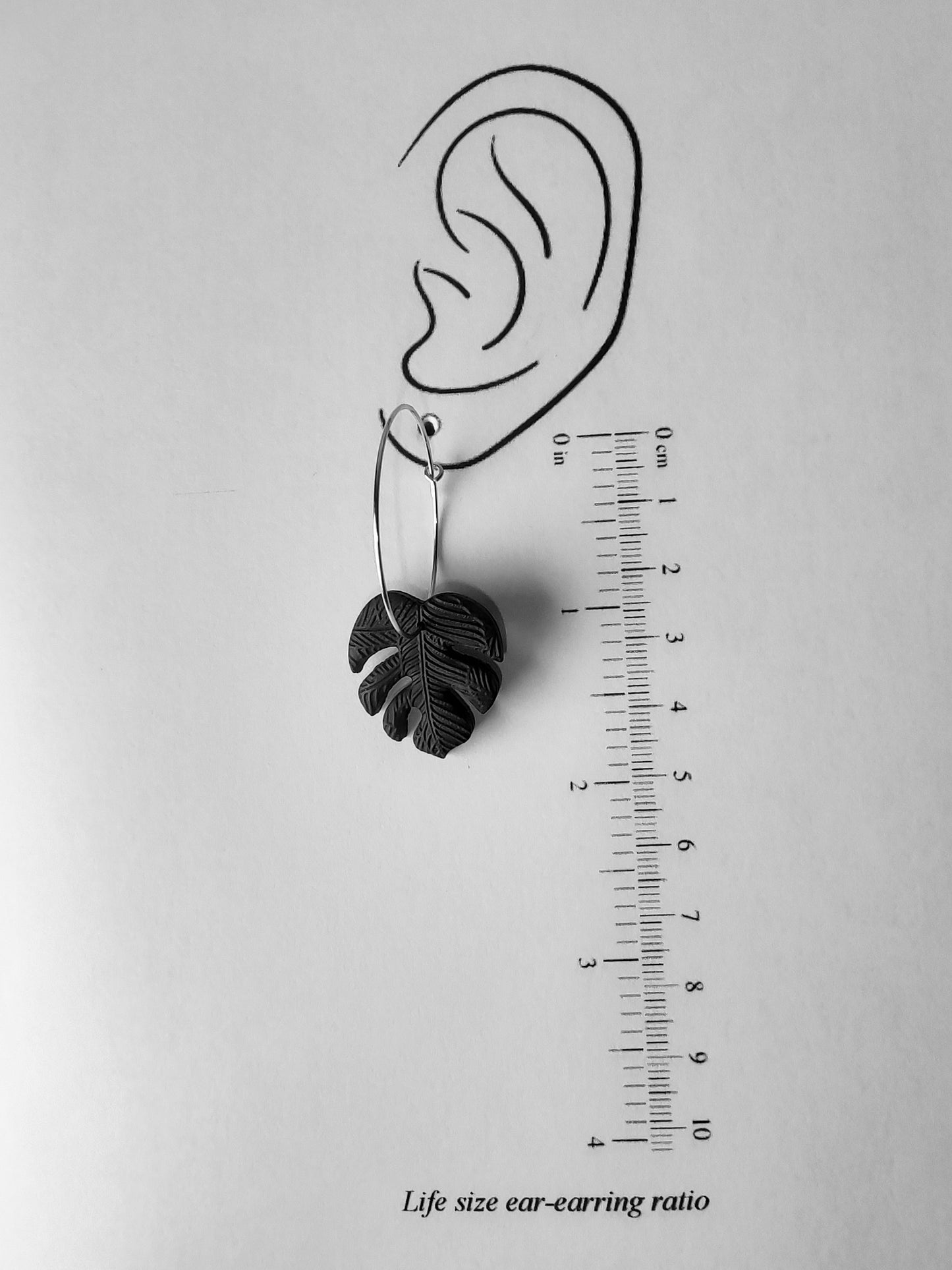 Black Monstera Hoop Earrings