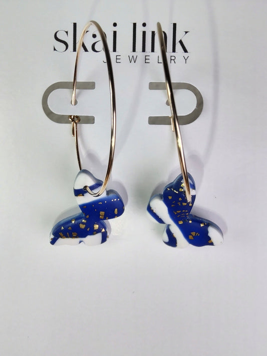 Golden Blue Marble Butterfly Hoop Earrings