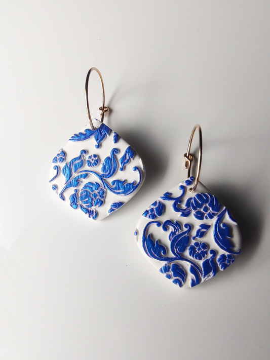 Blue Flower Hoop Earrings