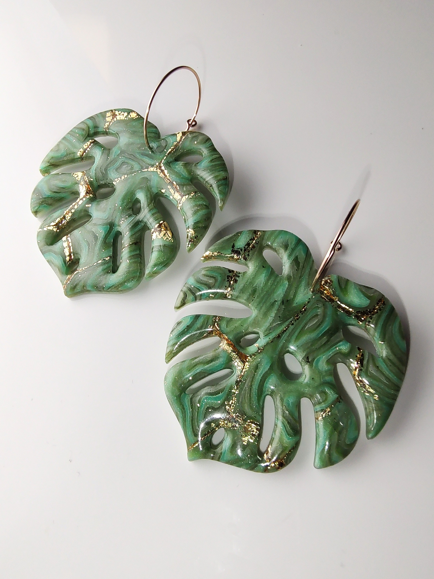 Golden Swirl Monstera Hoop Earrings