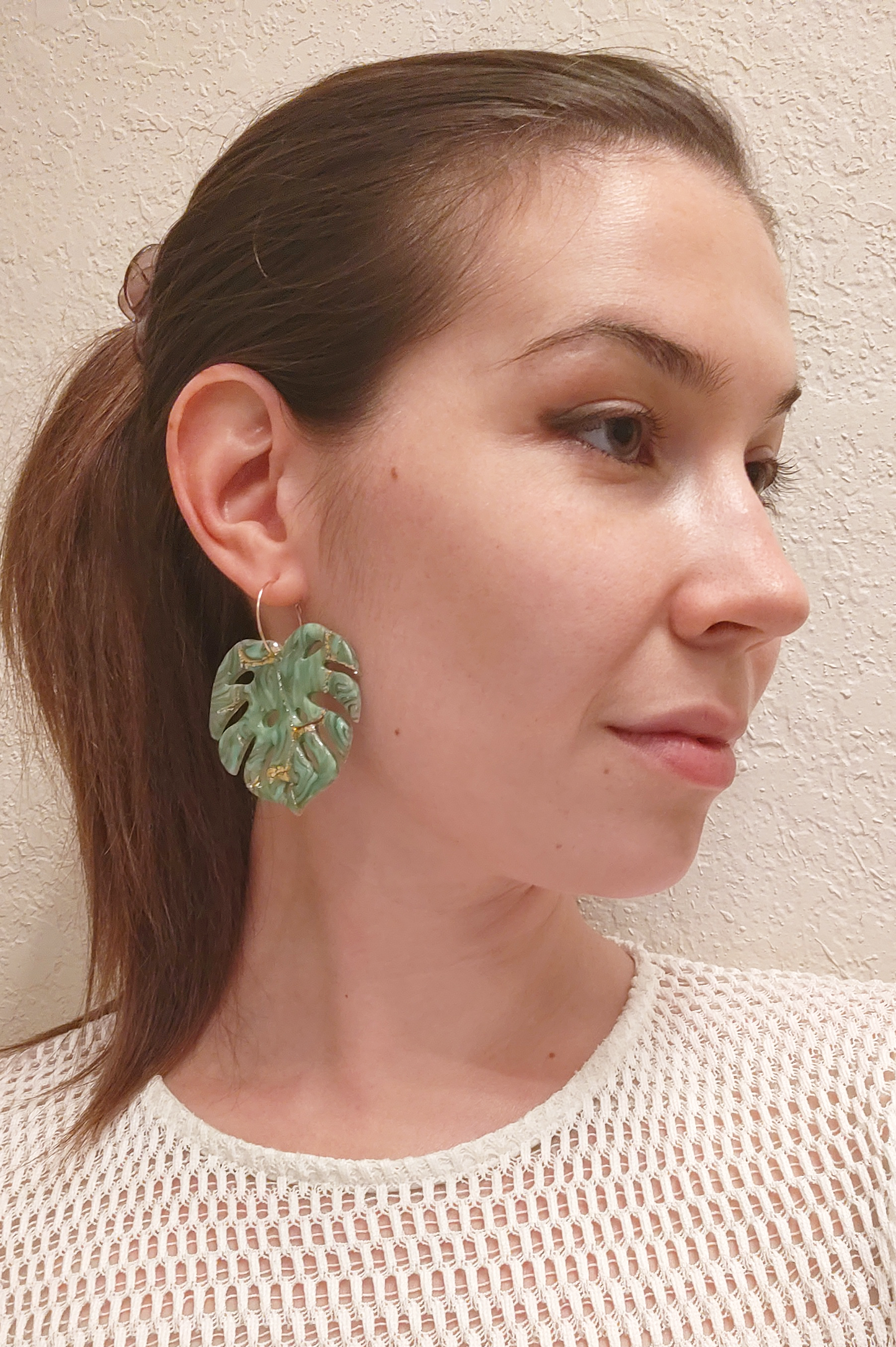 Golden Swirl Monstera Hoop Earrings