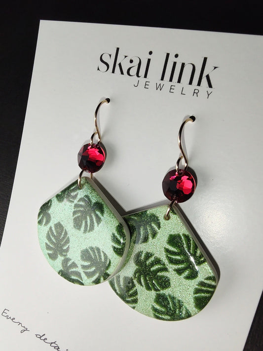 Ruby Monstera Dangle Earrings