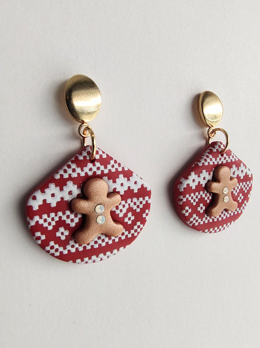 Gingerbread Man Earrings - Red Ugly Sweater