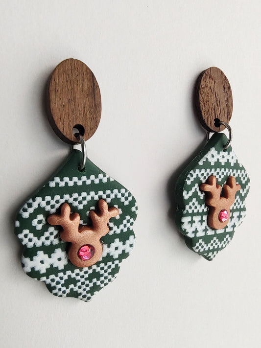 Reindeer Earrings - Green Ugly Sweater