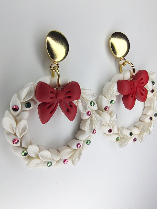 Wreath Earrings - Crystal Pearl White