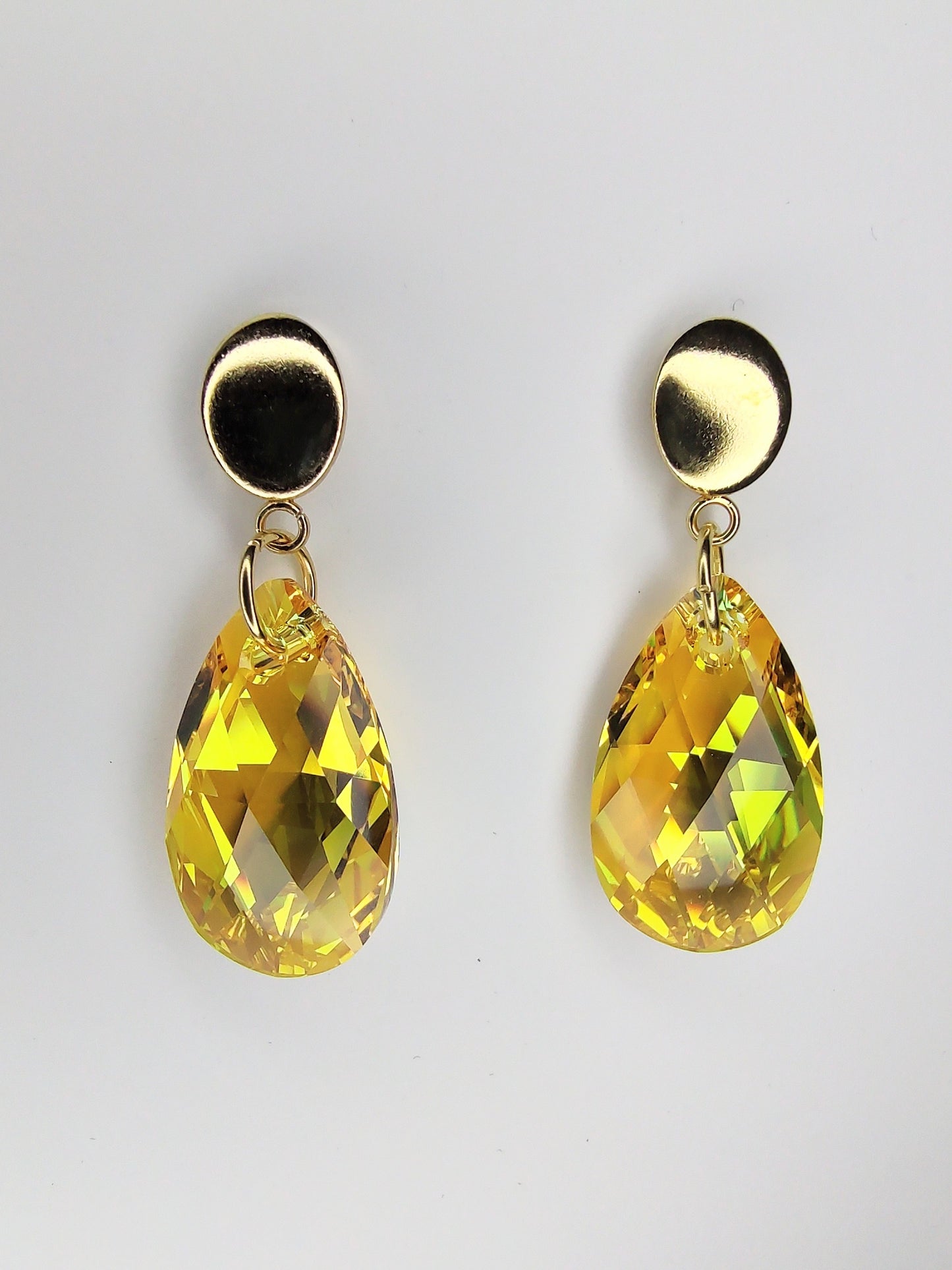 Pear Crystal Earrings - Light Topaz