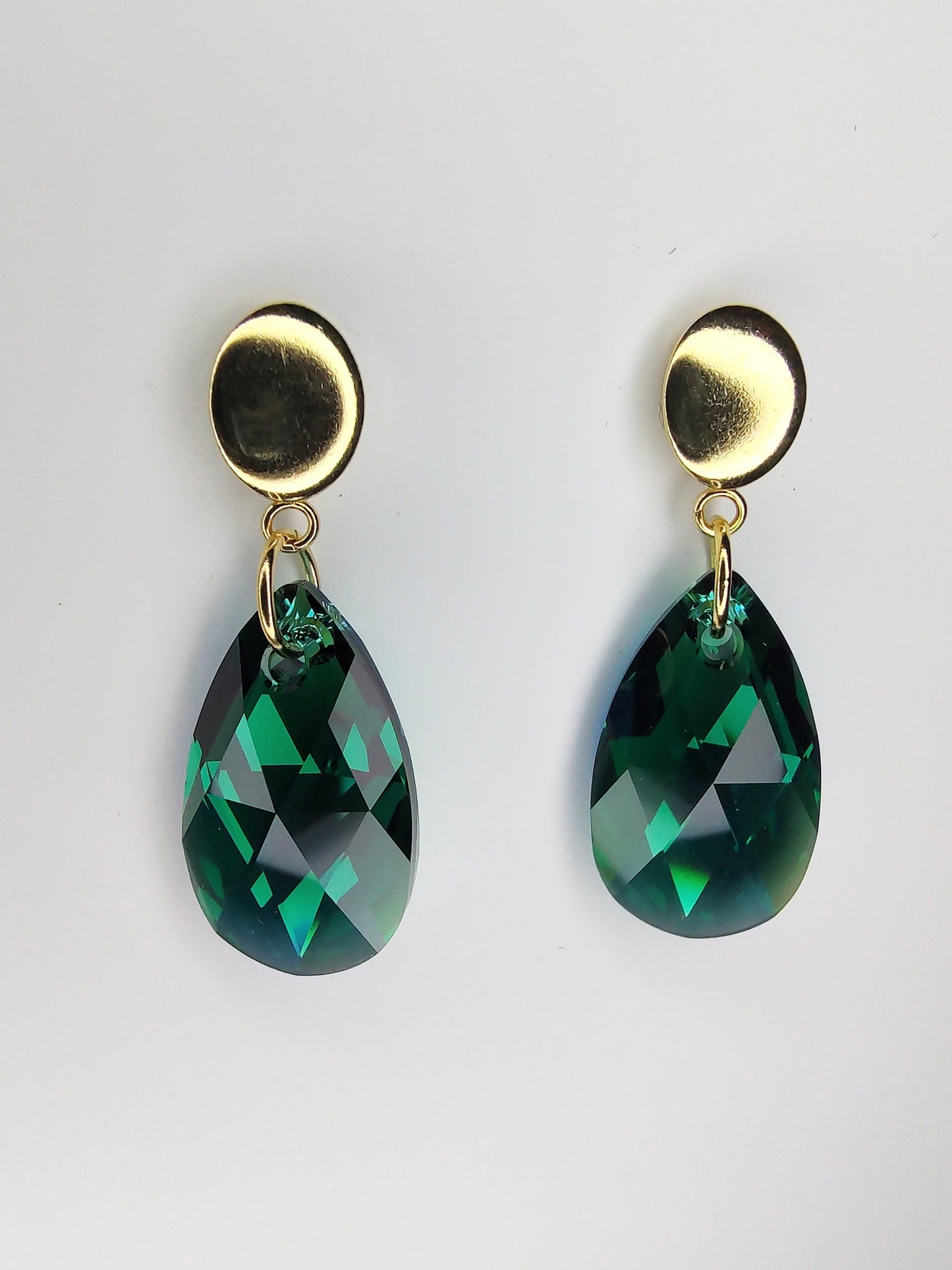 Pear Crystal Earrings - Emerald