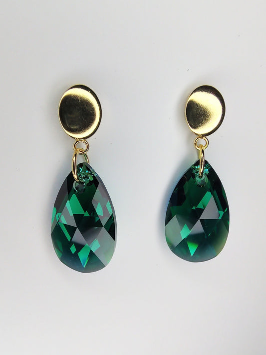 Pear Crystal Earrings - Emerald