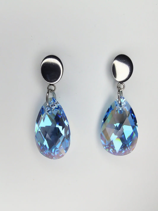 Pear Crystal Earrings - Aquamarine
