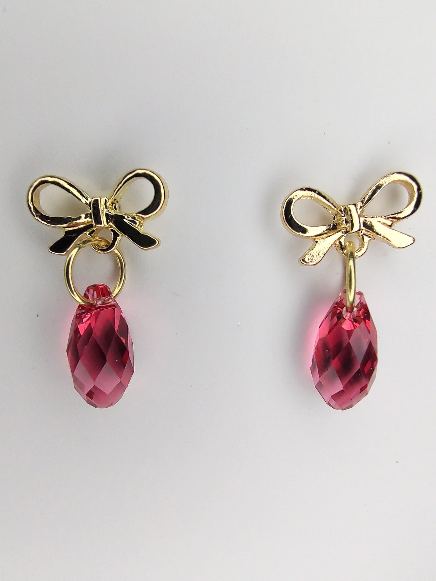 Bow Crystal Earrings - Indian Pink