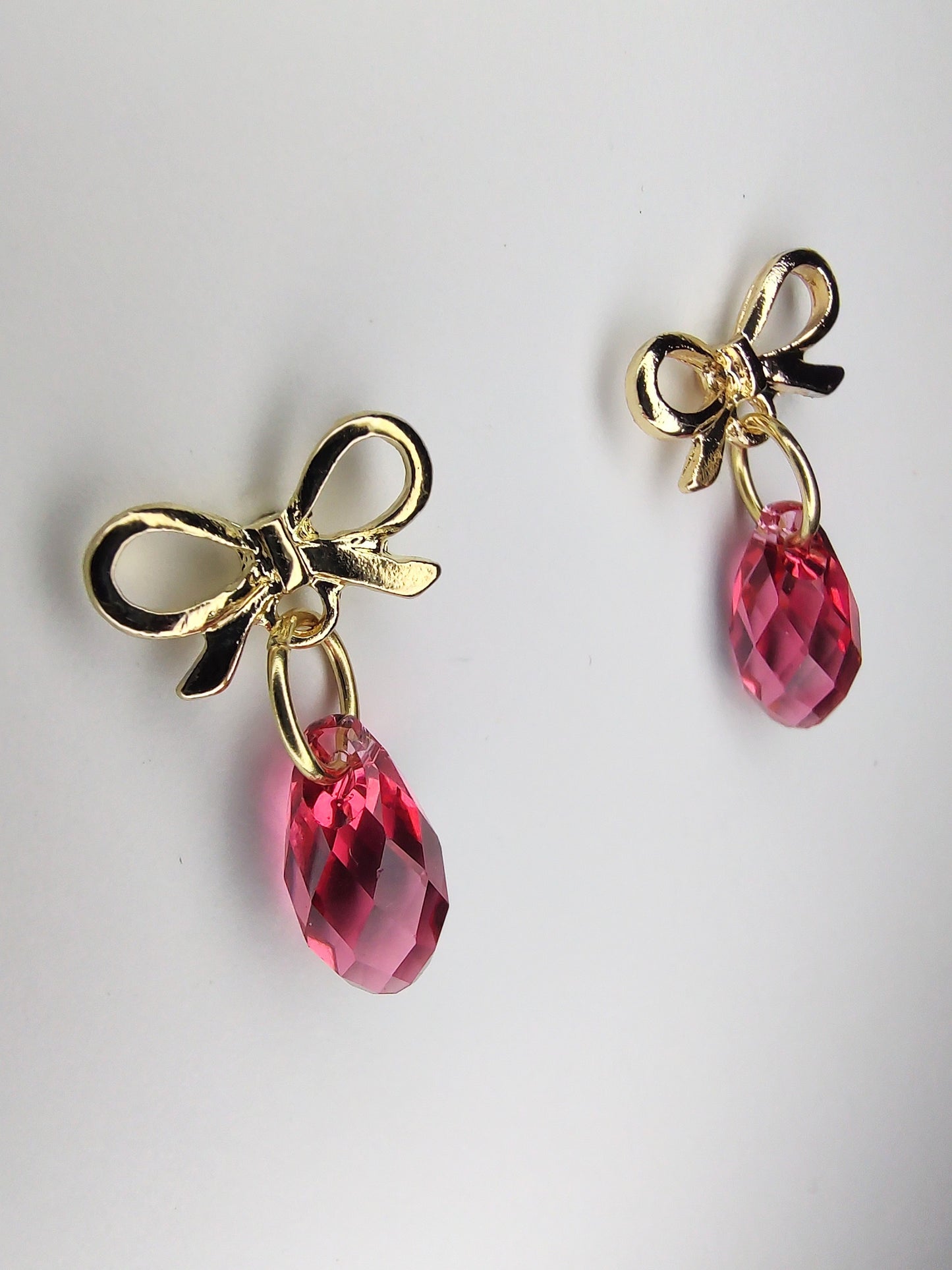 Bow Crystal Earrings - Indian Pink