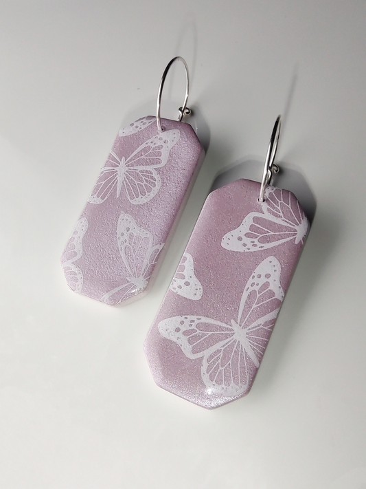 Lavender Butterfly Hoop Earrings