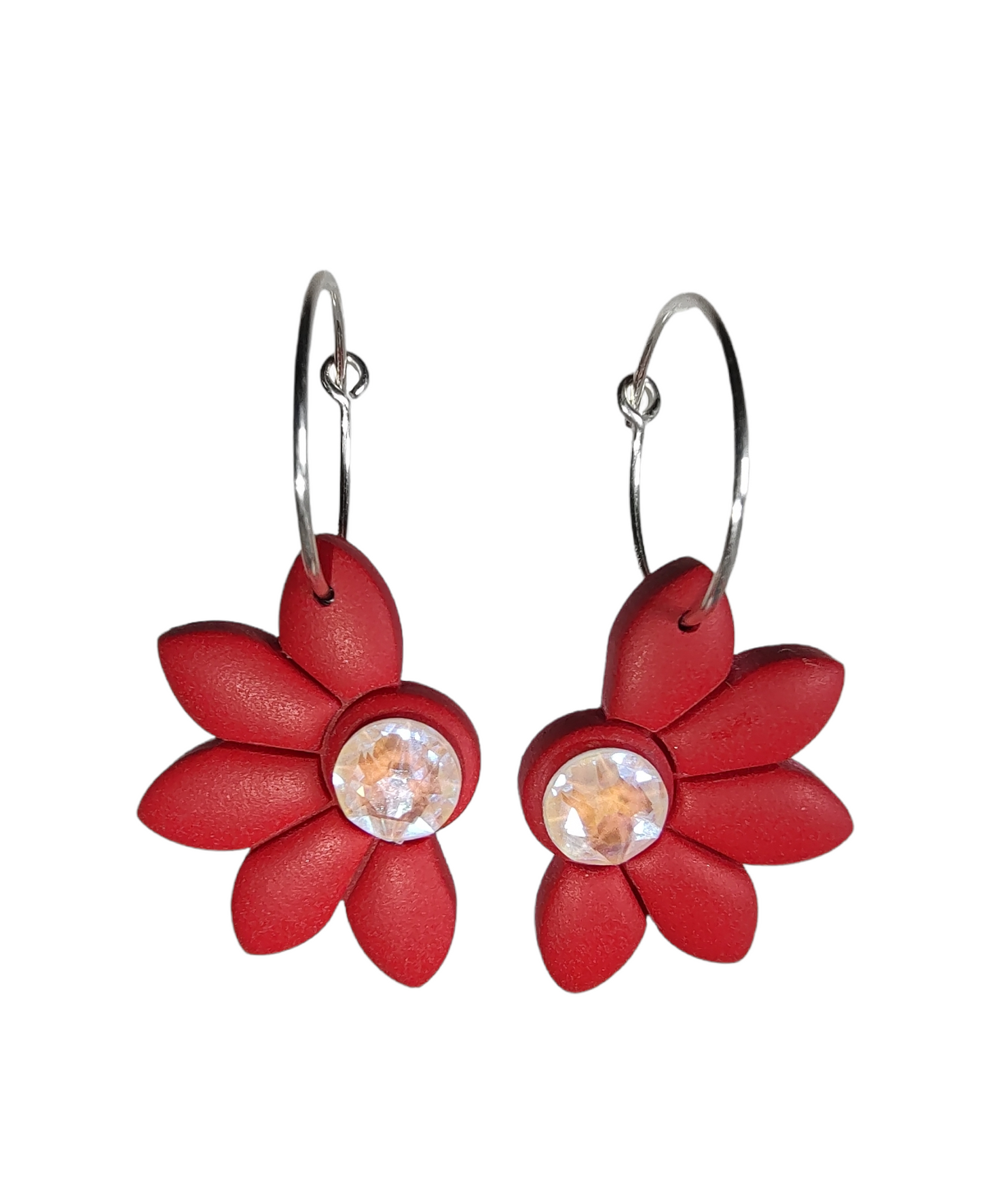 Crystal Red Daisy Earrings