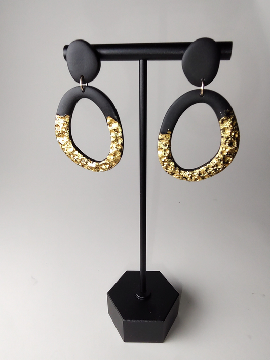 Black & Gold Pebble Earrings