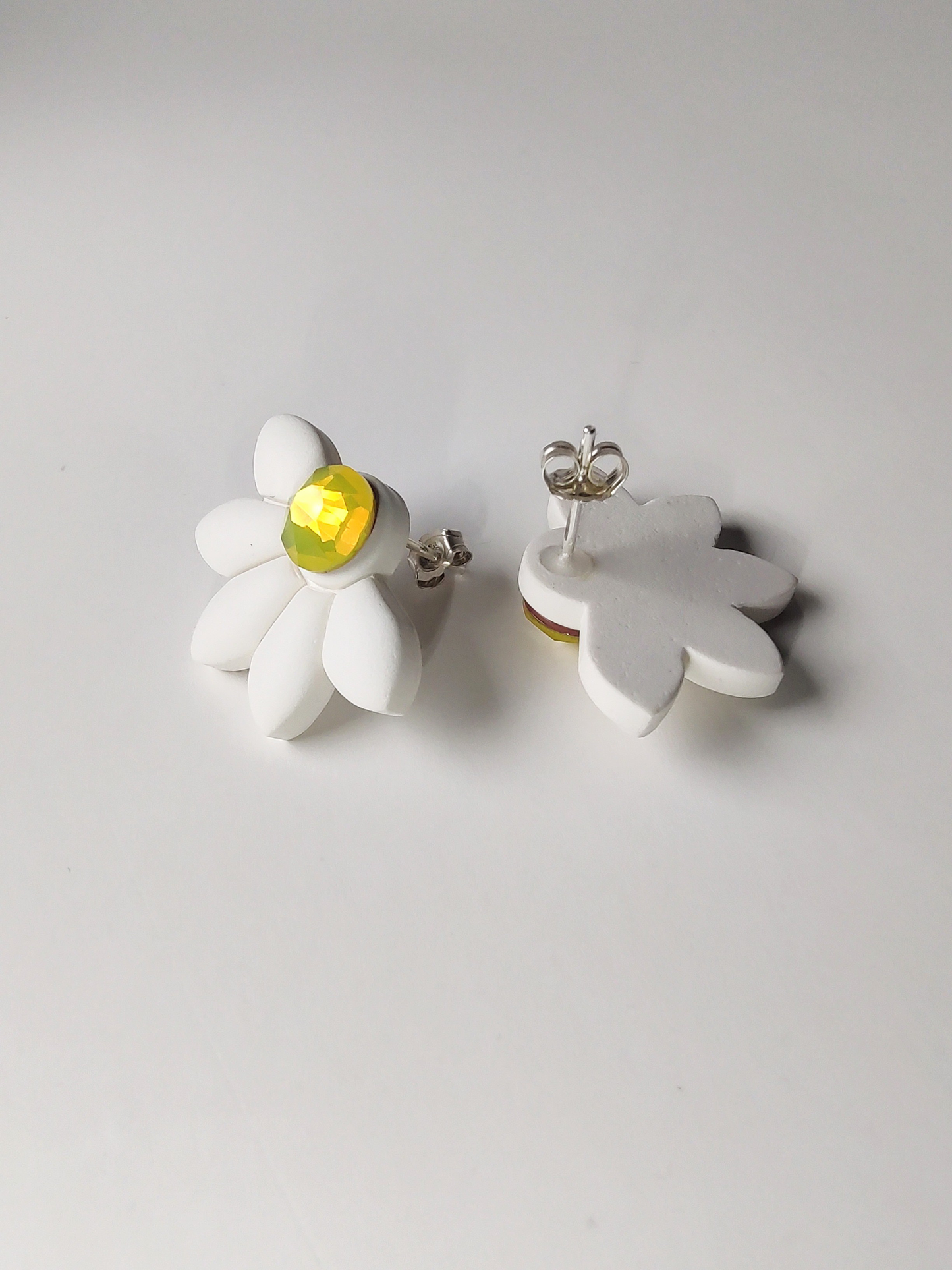 Yellow Opal Half Daisy Stud Earrings