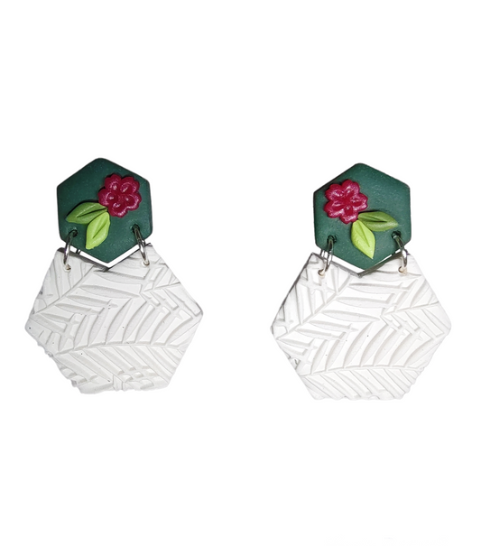 Hibiscus Palm Earrings (hexagon)