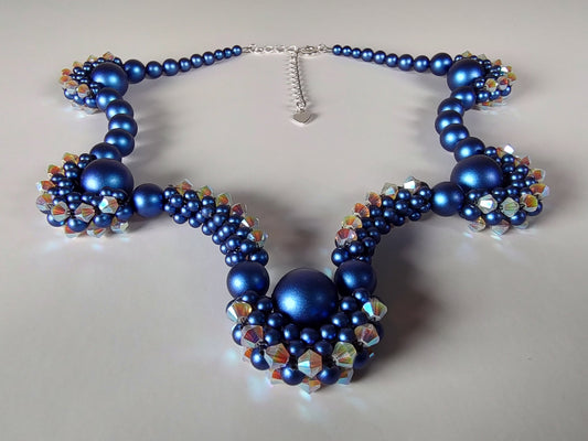 Crystal Pearl Necklace (blue)