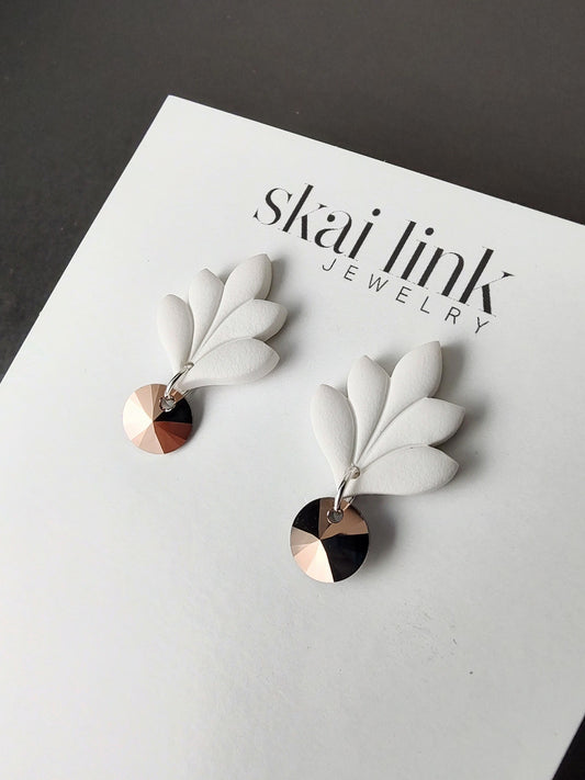 White Rose Gold Leaf Earrings