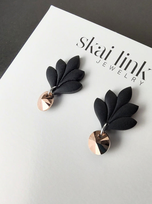 Black Rose Gold Leaf Earrings