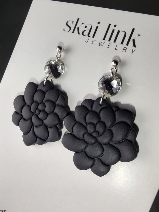 Black Crystal Rose Earrings