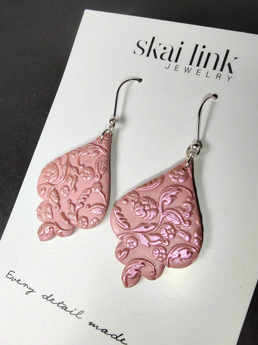 Pink Flower Drop Earrings