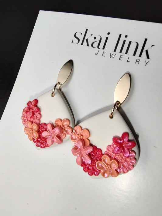 Flower Bouquet Small Drop Earrings (red, pink, orange)