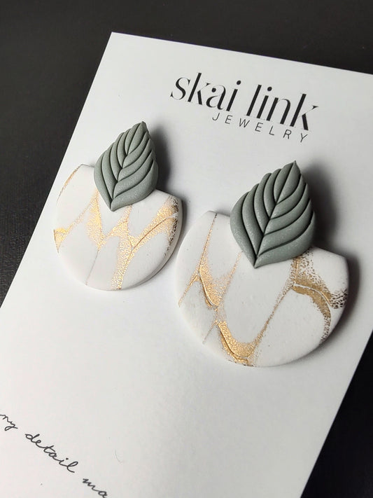 Golden Sage Leaf Stud Earrings