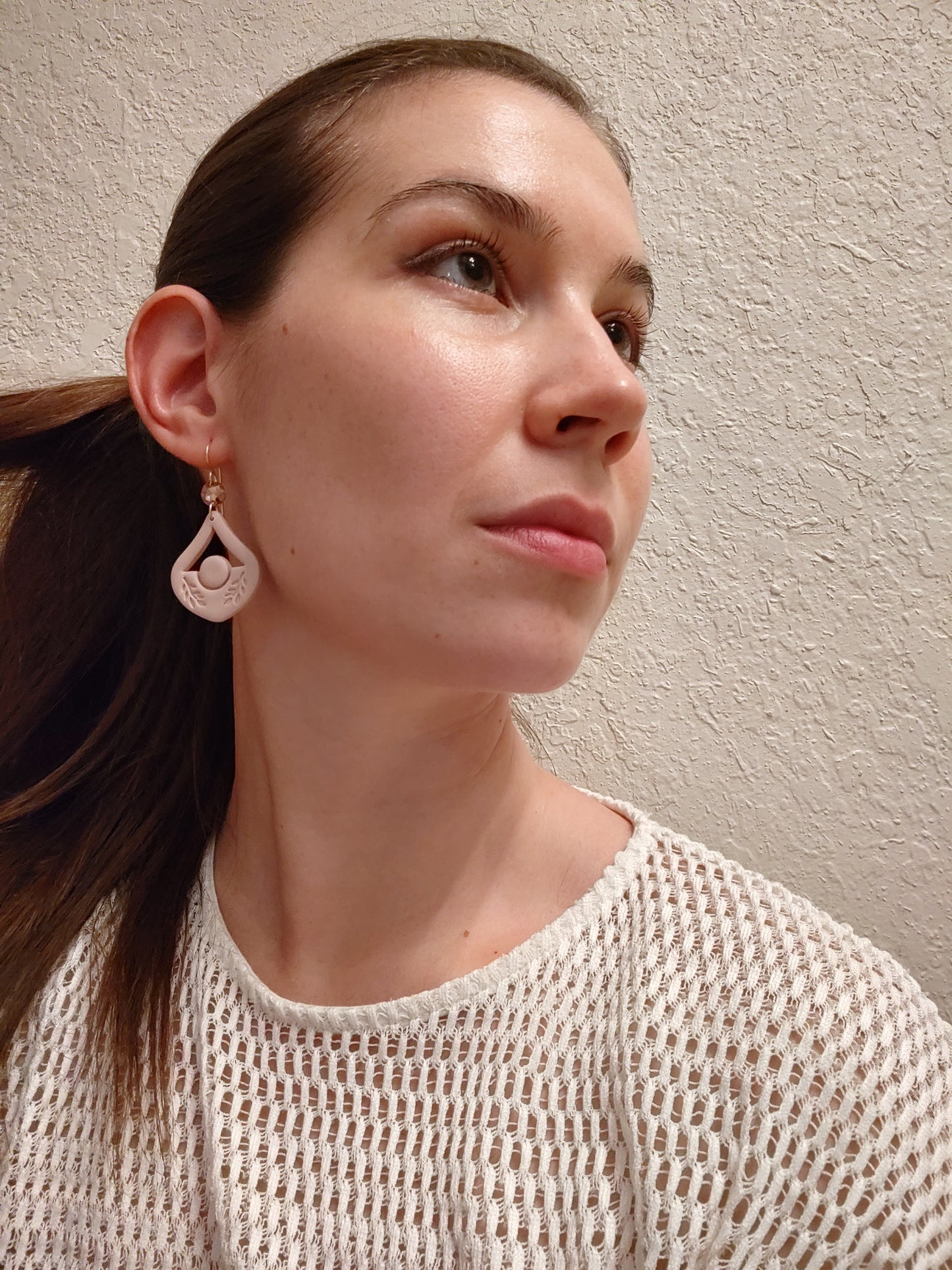 Blush Debossed Leaf Earrings