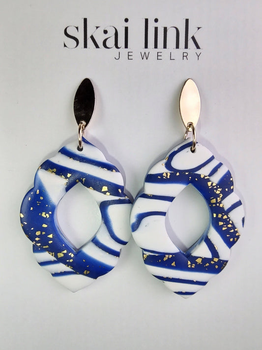 Golden Blue Marble Moroccan Earrings