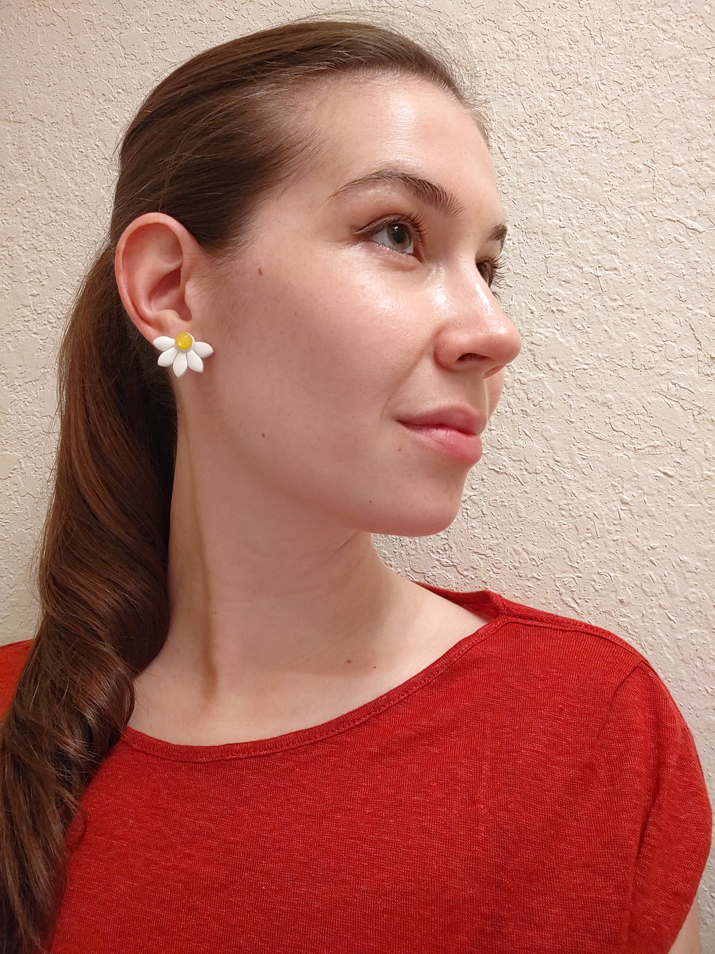 Yellow Opal Half Daisy Stud Earrings