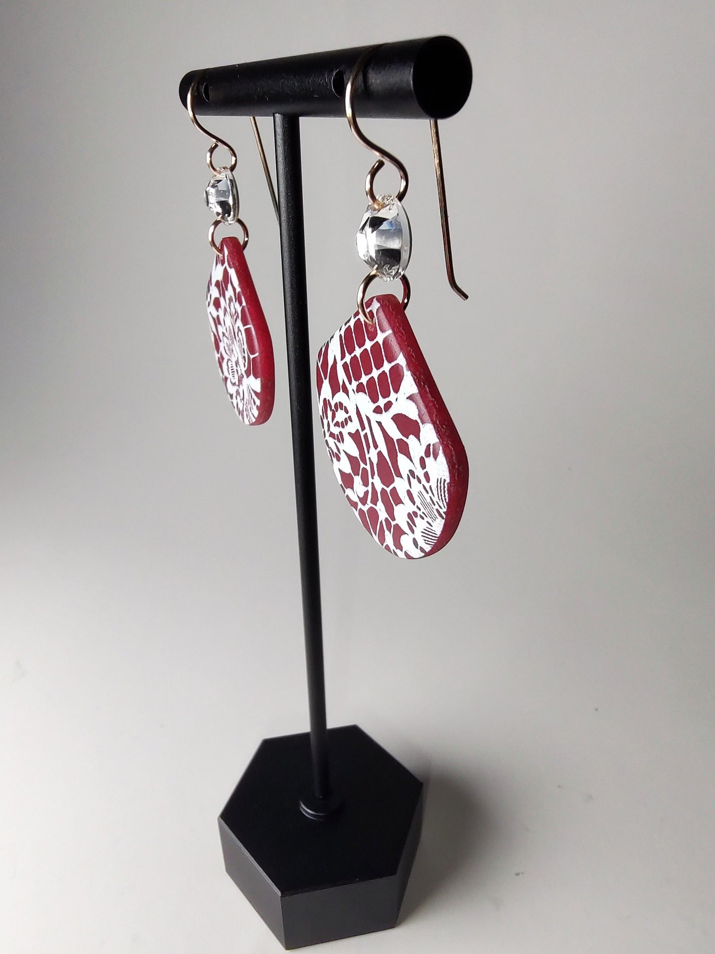 Burgundy Crystal Lace Earrings