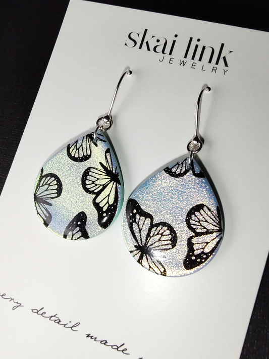 Iridescent Butterfly Drop Earrings