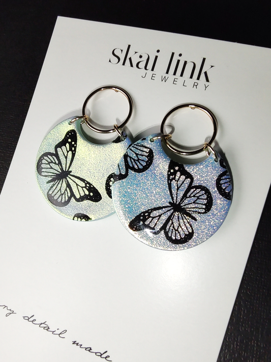 Iridescent Butterfly Round Earrings