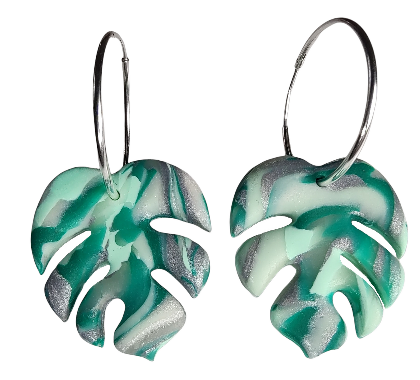 Green Monstera Leaf Earrings